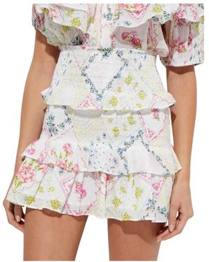 LoveShackFancy Bloemen Mini Rok Sicily Stijl - Wit