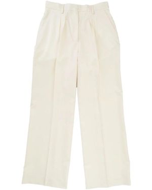 Officine Generale High-Waisted Wide Leg Trousers With Double Pleats - White