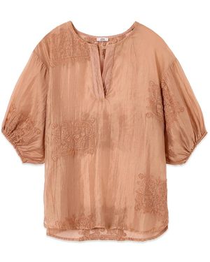 Oltre Overhemden ,Roze ,Polyester Geborduurde Blouse Met Ballonmouwen - Bruin