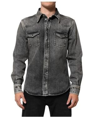 Dolce & Gabbana Schwarzes Snap Langarm Casual Hemd - Grau