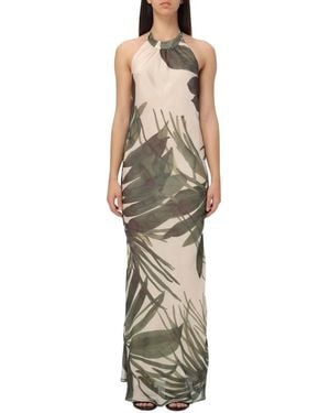 Hanita Maxikleid Blätterdruck Eleganter Stil - Rot