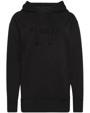 JW Anderson Hoodies & Sweatvesten ,Zwart ,Katoen Logo Embroidery Sweatshirt