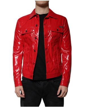 Dolce & Gabbana Jassen ,Rood ,Polyester Biker Jacket