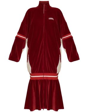 Lacoste Velours-Kleid Mit Logo - Rot