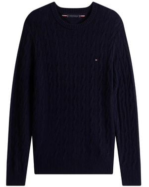 Tommy Hilfiger Lambswool Cable Crew - Blauw