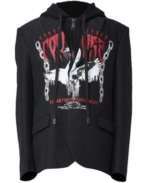 Versace Jeans Couture Jassen ,Zwart ,Polyester Giacca Cappuccio Cigno
