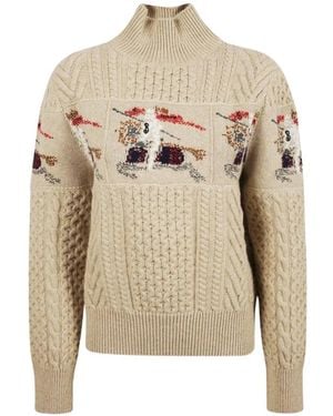 Burberry Truien & Vesten ,Wol Edie Aran Gebreide Trui - Naturel