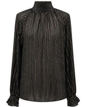 ACTUALEE Elegante Transparente Bluse Mit Metallic-Details - Schwarz