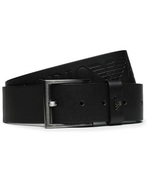 Emporio Armani Cintura in pelle nera con logo - Nero