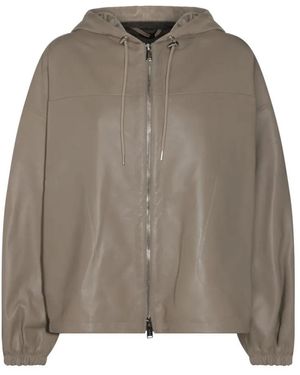 Add Stein leder hoodie jacke - Braun