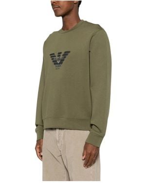 Emporio Armani Hoodies & Sweatvesten ,Groen ,Katoen Logo Print Crew Neck Sweatshirt