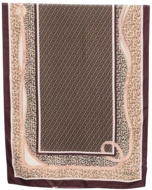 Liu Jo Accessoires ,Veelkleurig ,Polyester Sjaal Met Luipaardprint En Logopatroon - Bruin