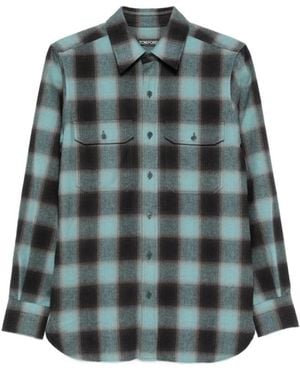 Tom Ford Overhemden ,Veelkleurig ,Katoen Brushed Check Military Fit Shirt - Groen