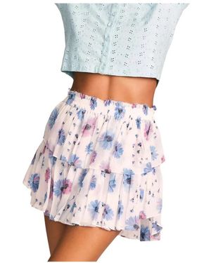 LoveShackFancy Bloemen Ruffle Mini Rok - Wit