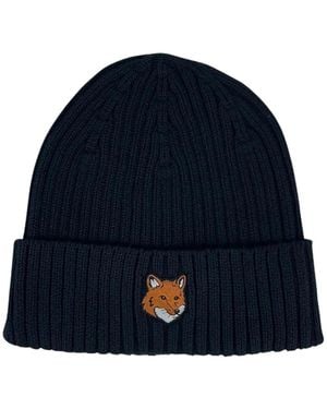 Maison Kitsuné Fox Head Beanie - Blau