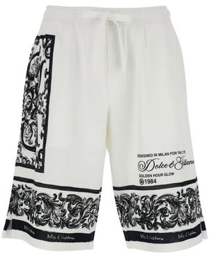 Dolce & Gabbana Weiße Shorts Mit Maiolica-Muster - Grau