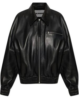 Jil Sander Jassen ,Zwart ,Katoen Leren Bomberjack