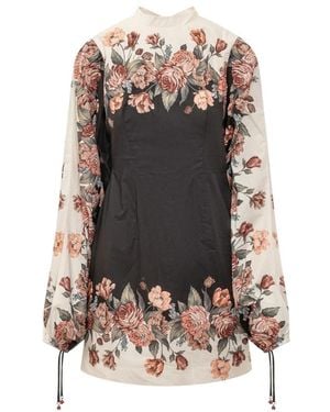 FARM Rio Winterliche Blumen-Kurzarm-Maxikleid - Mehrfarbig