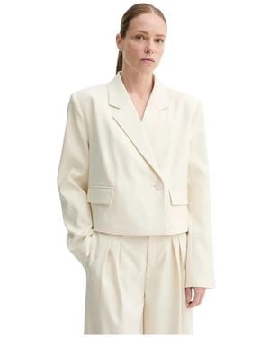 Gestuz Jassen ,Polyester Dubbelrijige Blazer - Naturel