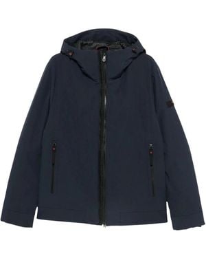 Peuterey Jassen ,Blauw ,Leer Jas Met Capuchon En Logopatch