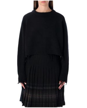 Low Classic Beschädigter Cropped Pullover - Schwarz
