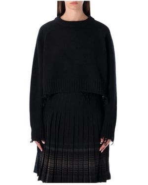 Low Classic Beschadigde Cropped Pullover - Zwart