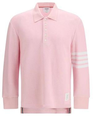 Thom Browne Textured Piqué 4-Bar Polo Met Lange Mouwen - Roze