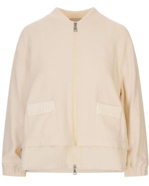 Moncler Truien & Vesten ,Wit ,Katoen Bouclé Cardigan Met Rits - Naturel