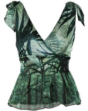 Guess Top in seta e viscosa stiloso - Verde