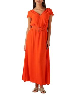 Louizon Kleedjes ,Oranje ,Oranje Maxi Jurk Voor Zonnige Dagen - Rood