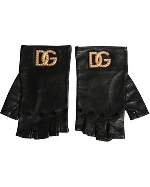 Dolce & Gabbana Accessoires ,Zwart ,Leer Pols-Lange Handschoenen Zonder Vingers
