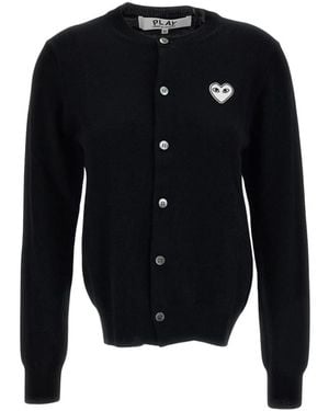 COMME DES GARÇONS PLAY Truien & Vesten ,Zwart ,Wol Fijngebreide Wollen Vest - Blauw