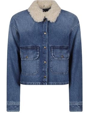 Moncler Jassen ,Blauw ,Denim Teddy Trim Denim Shirt
