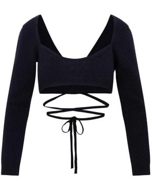 Patou Wrap-Back Cable Knit Top - Blau