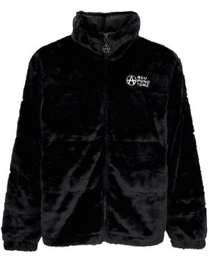 Acupuncture Schwarze Eco-Pelz Logo Jacke