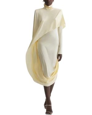 Mugler Gedrapeerde Midi Jurk Met Hoge Hals - Naturel