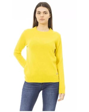Baldinini Jersey de cuello redondo de lana amarillo con monograma de metal