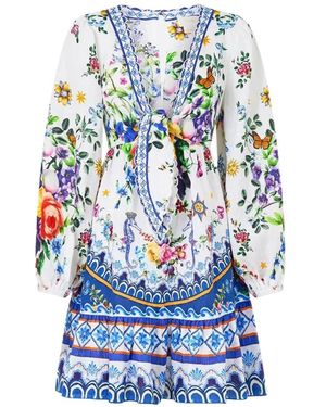 CAMILLA Short Tie Front Blouson Dress - Blauw