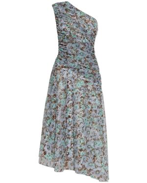 Tory Burch Kleedjes ,Blauw ,Polyester Jurk Met Één Schouder En Print - Grijs