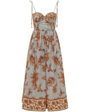 Zimmermann Kleedjes ,Veelkleurig ,Katoen Aster Corset Midi Jurk - Naturel