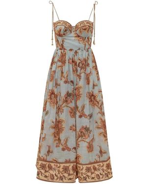 Zimmermann Kleedjes ,Veelkleurig ,Katoen Aster Corset Midi Jurk - Naturel