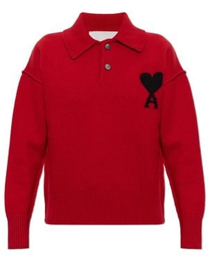 Ami Paris V-Neck Knitwear - Rouge