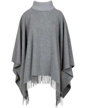 Gran Sasso Jassen ,Grijs ,Wol Mouwteloze Cape Met Franjes