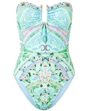 CAMILLA Badmode ,Groen ,Gathered Bandeau One Piece Met U-Ring Voorkant - Blauw