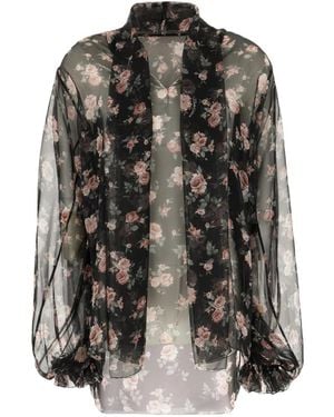 Dolce & Gabbana Overhemden ,Veelkleurig ,Bloesem Met Ruches - Zwart