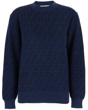 Fendi Ff Wollen En Zijden Trui - Blauw