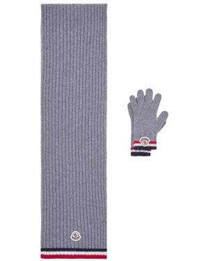 Moncler Accessoires ,Grijs ,Sjaal + Handschoenen - Blauw