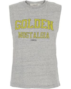 Golden Goose Stijlvol Logo Lettering Print Grijs Top