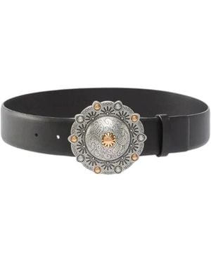 Pinko Accessoires ,Zwart ,Leer Leren Riem Met Juweel Medaillon