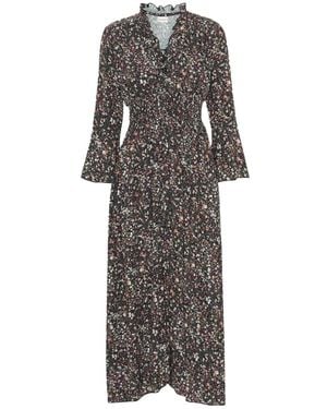 American Dreams Schwarzes blumen langes kleid mit smock taille - Grau